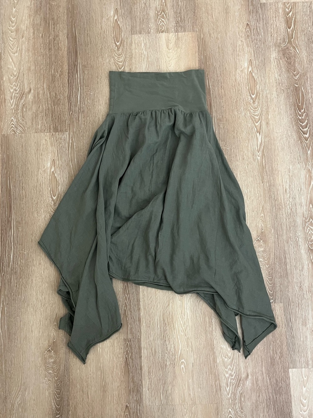Asymmetrical Olive Green Handkerchief Skirt